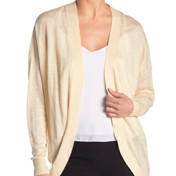 Theory Women's Waterfall Sag Harbor Yellow Linen Blend Cardigan Size large - Picture 1 of 7